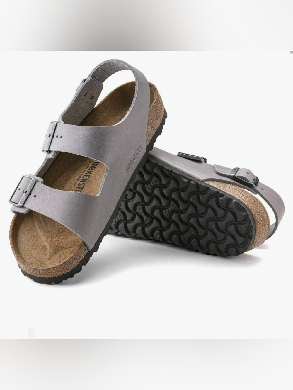 Birkenstock Gray Two-Strap Cork Footbed Sandals